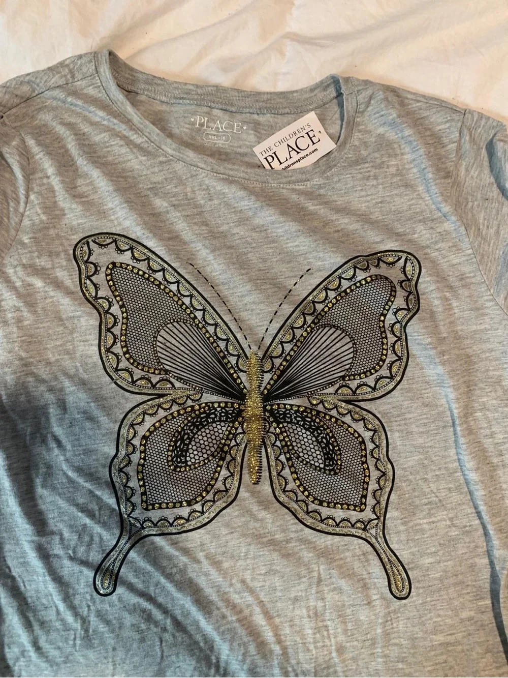 The Children's Place Gray Long-Sleeve Top with Embellished Butterfly